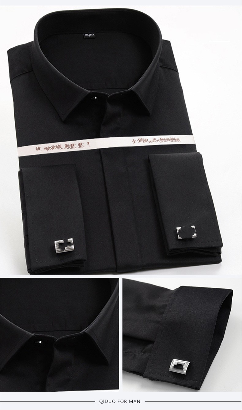 Mens Dress Shirts Luxury French Cuff with Cufflinks Business Formal Shirts Tops