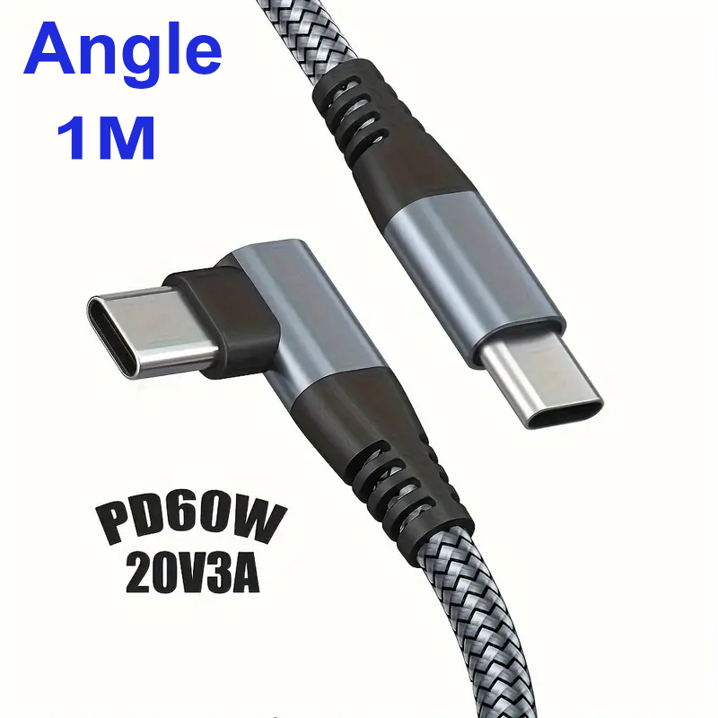 Angle USB Type C to USB-C Cable FOR QC3.0 60W PD Fast Charge Charging Data Cord - Picture 11 of 12