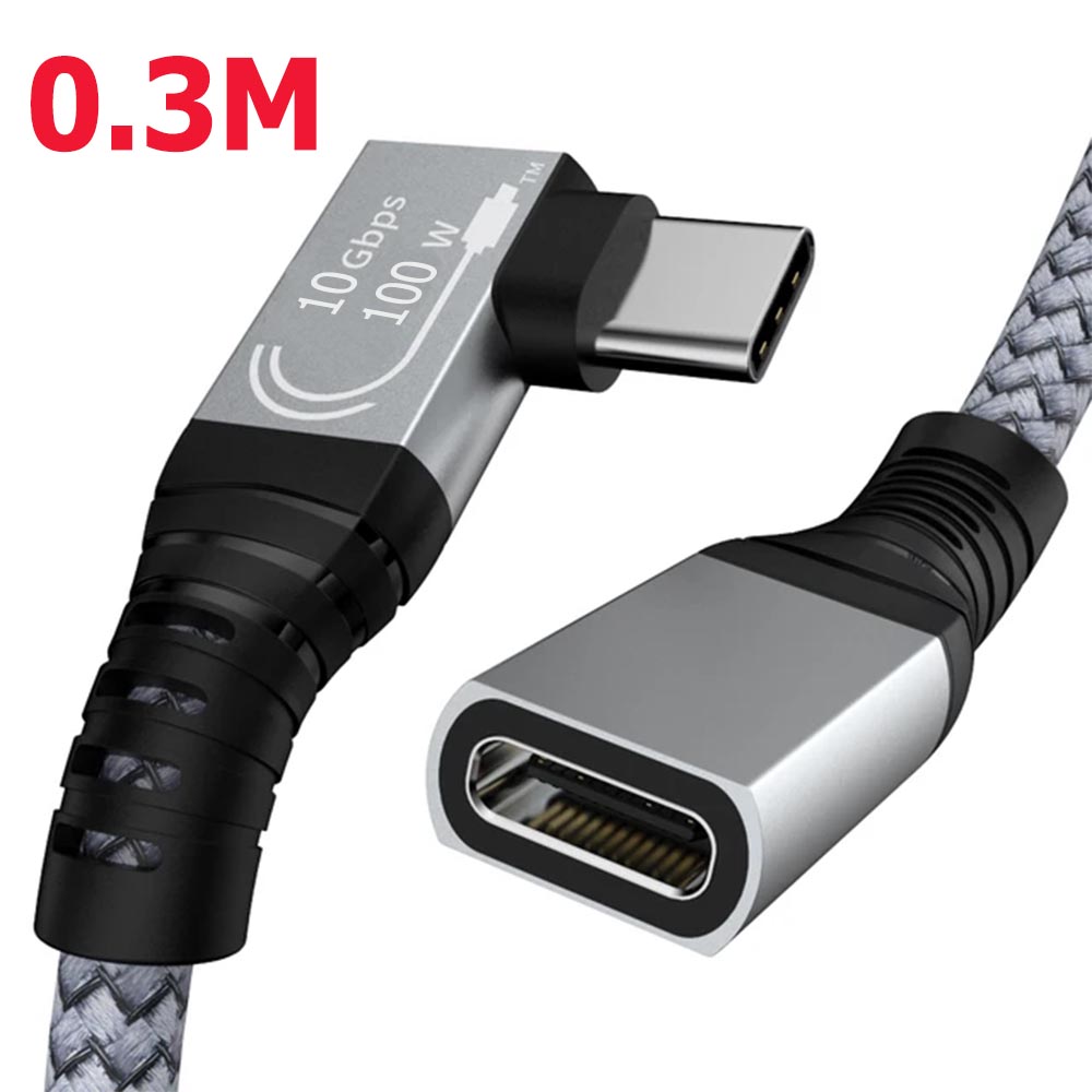 Angle USB Type C 3.1 Extension Cable 10Gbps Data Cord PD 100W 4K Male to Female - Picture 7 of 8