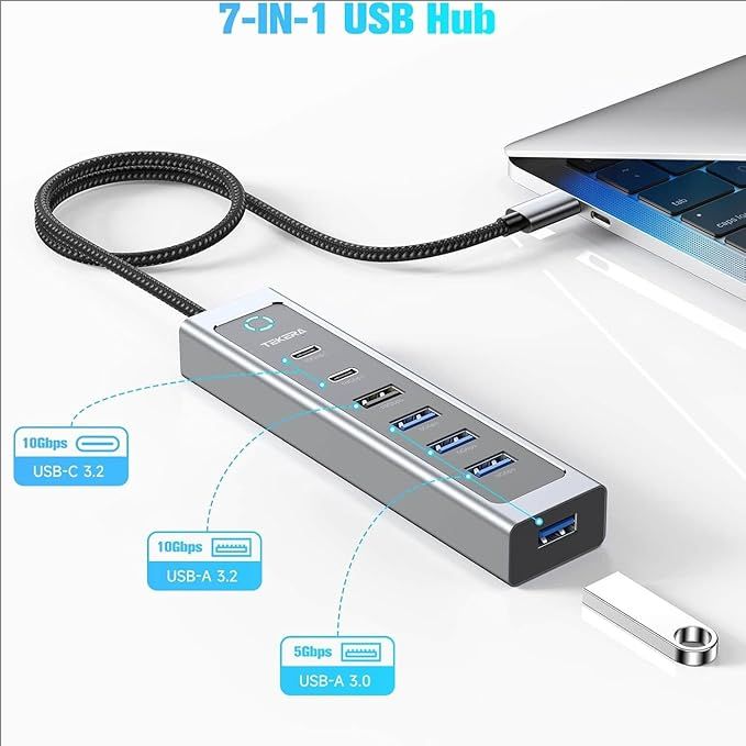 7 Port USB 3.2 Gen 2 Hub 10Gbps Splitter with USB-A 3.2 USB-C 3.2 USB 3.0 Ports - Picture 9 of 27