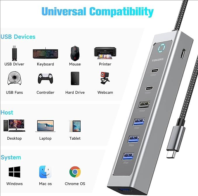 7 Port USB 3.2 Gen 2 Hub 10Gbps Splitter with USB-A 3.2 USB-C 3.2 USB 3.0 Ports - Picture 11 of 27