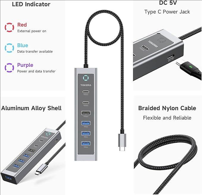 7 Port USB 3.2 Gen 2 Hub 10Gbps Splitter with USB-A 3.2 USB-C 3.2 USB 3.0 Ports - Picture 12 of 27
