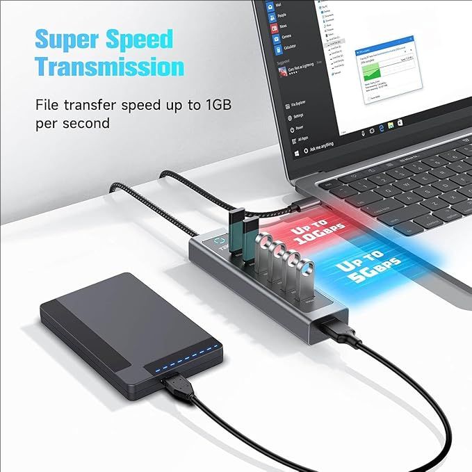 7 Port USB 3.2 Gen 2 Hub 10Gbps Splitter with USB-A 3.2 USB-C 3.2 USB 3.0 Ports - Picture 10 of 27