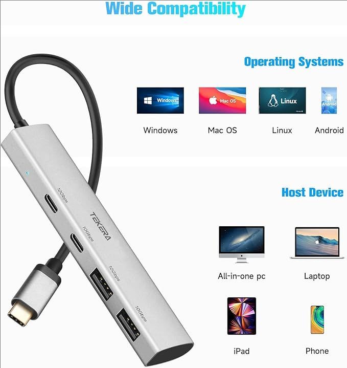 7 Port USB 3.2 Gen 2 Hub 10Gbps Splitter with USB-A 3.2 USB-C 3.2 USB 3.0 Ports - Picture 23 of 27