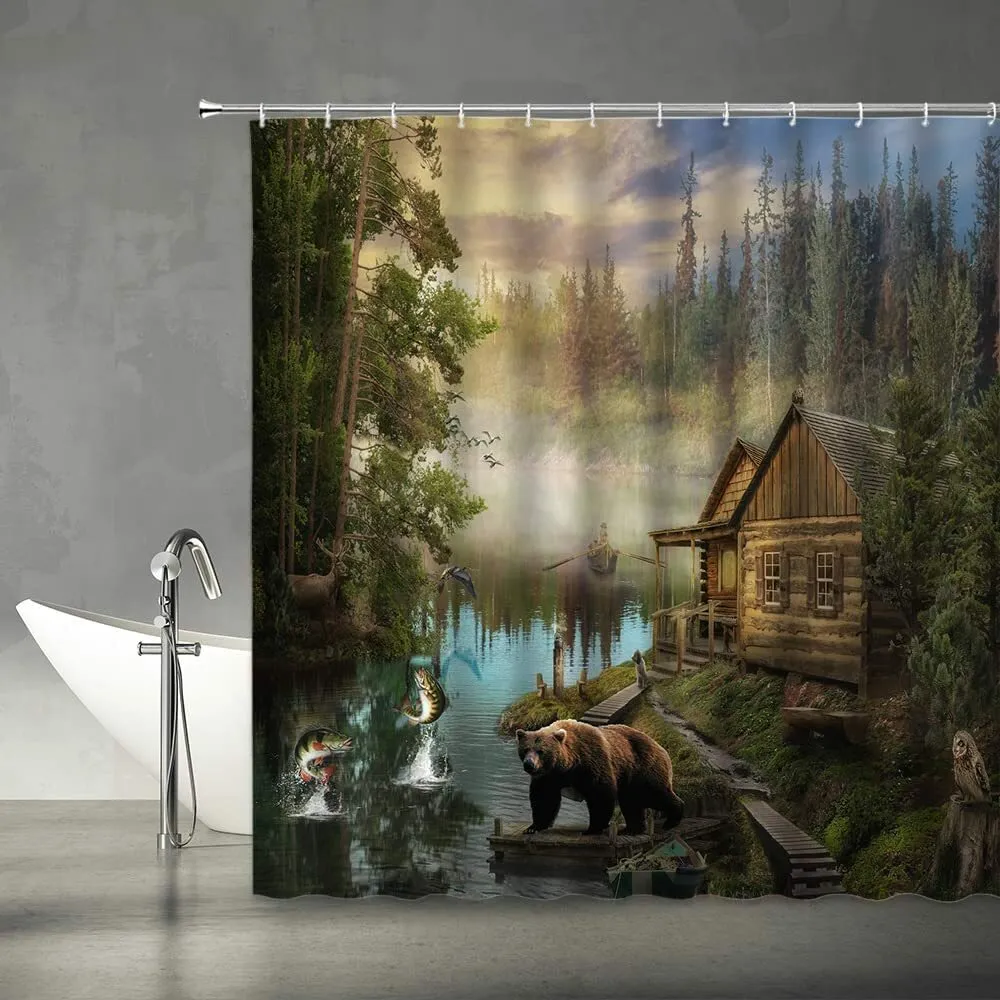 Animal Bathroom Shower Curtain Western Vintage Rustic Decoration with Hooks - Picture 24 of 26