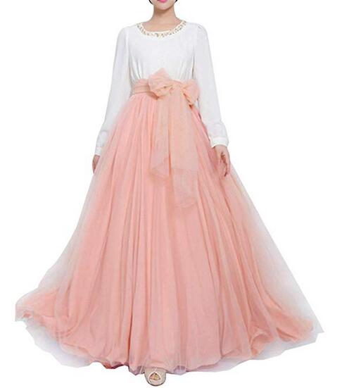 Wedding Long Maxi Puffy Tulle Skirt with Bowknot Belt for Wedding Party-Evening - Picture 7 of 7