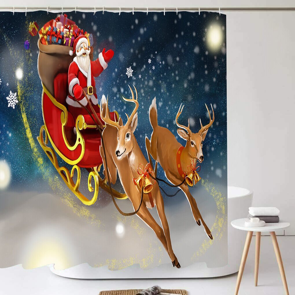 Weihnachten Stoff Duschvorhang Santa Elch Badezimmer Wasserdicht Dekoration 72 Zoll - Bild 8 von 19