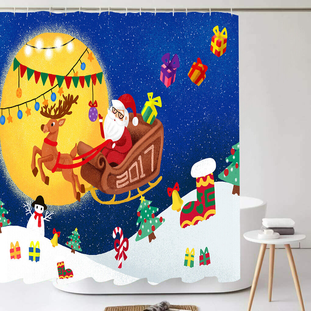 Weihnachten Stoff Duschvorhang Santa Elch Badezimmer Wasserdicht Dekoration 72 Zoll - Bild 9 von 19