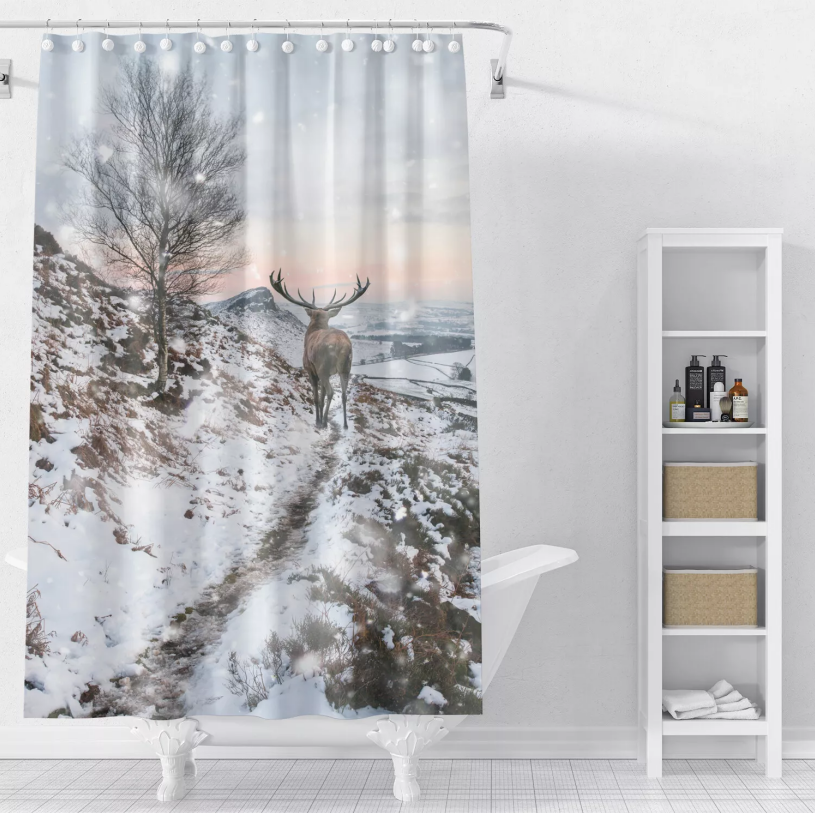 Weihnachten Stoff Duschvorhang Santa Elch Badezimmer Wasserdicht Dekoration 72 Zoll - Bild 10 von 19