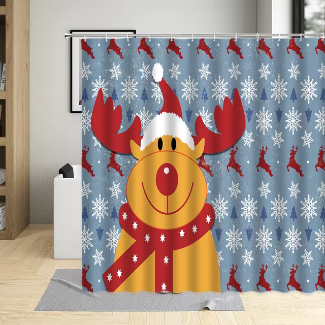 Weihnachten Stoff Duschvorhang Santa Elch Badezimmer Wasserdicht Dekoration 72 Zoll - Bild 11 von 19