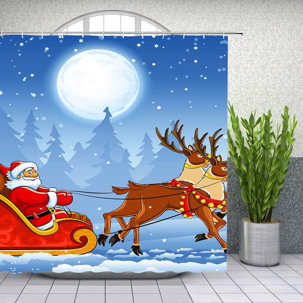 Weihnachten Stoff Duschvorhang Santa Elch Badezimmer Wasserdicht Dekoration 72 Zoll - Bild 12 von 19