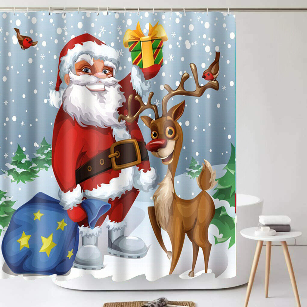 Weihnachten Stoff Duschvorhang Santa Elch Badezimmer Wasserdicht Dekoration 72 Zoll - Bild 15 von 19