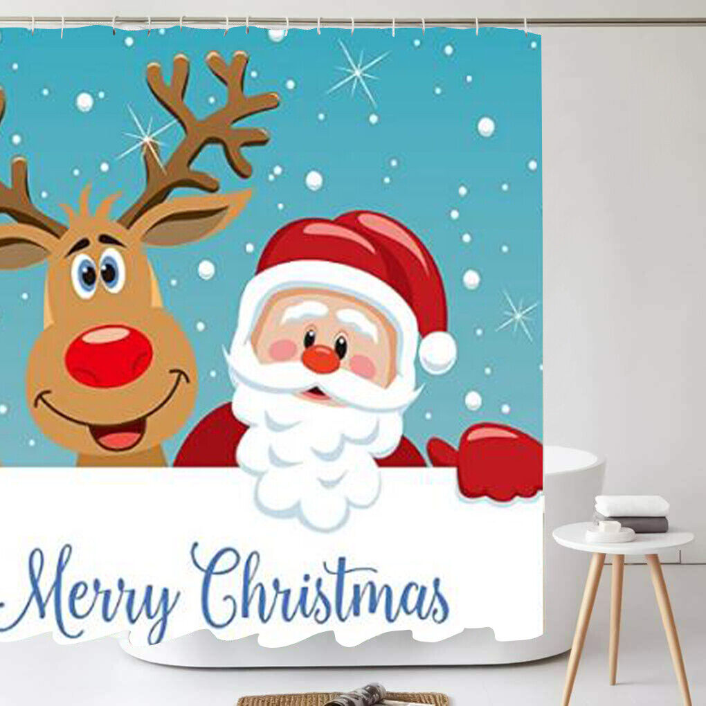 Weihnachten Stoff Duschvorhang Santa Elch Badezimmer Wasserdicht Dekoration 72 Zoll - Bild 16 von 19