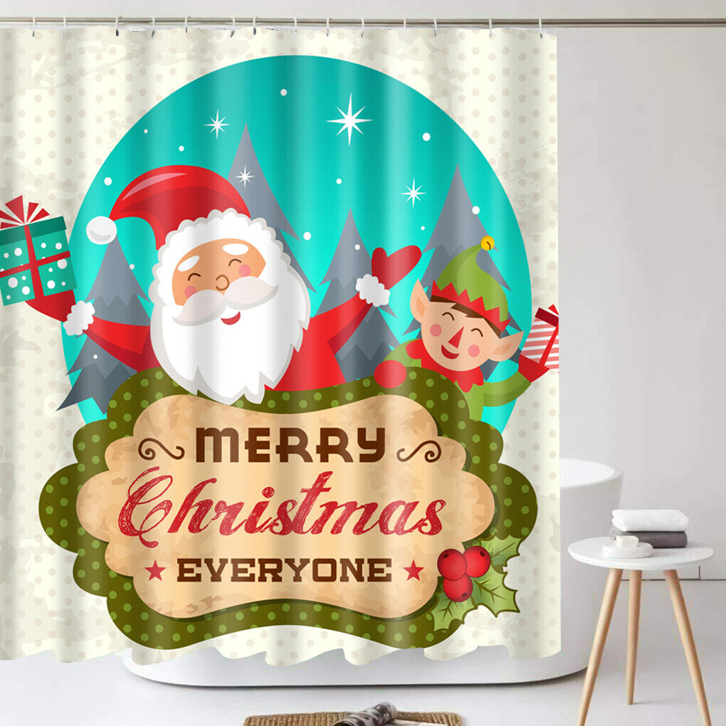 Weihnachten Stoff Duschvorhang Santa Elch Badezimmer Wasserdicht Dekoration 72 Zoll - Bild 18 von 19