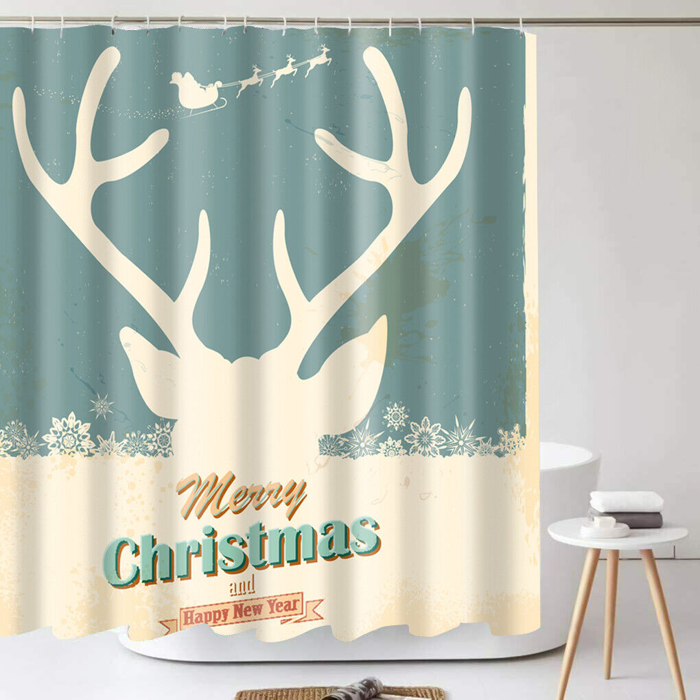 Weihnachten Stoff Duschvorhang Santa Elch Badezimmer Wasserdicht Dekoration 72 Zoll - Bild 19 von 19