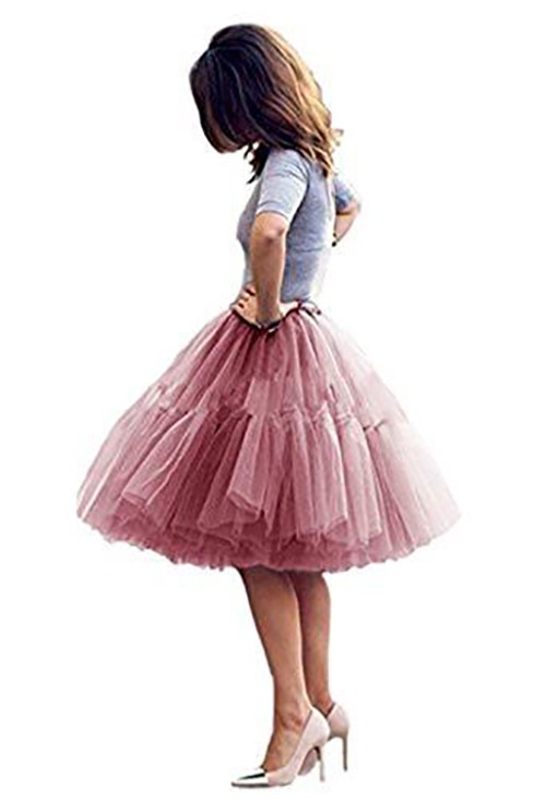Midi Tulle Tutu Skirt Fluffy Princess 5 Layers A Line Party-Prom Underskirt us