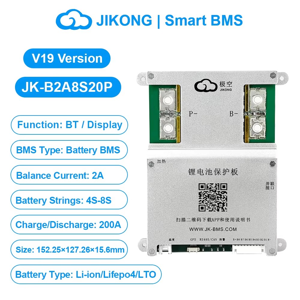 JK Smart BMS 4S-8S 12V-24V 200A Li-ion LiFePo4 BMS 2A ActiveBalance BT/RS485 Lot