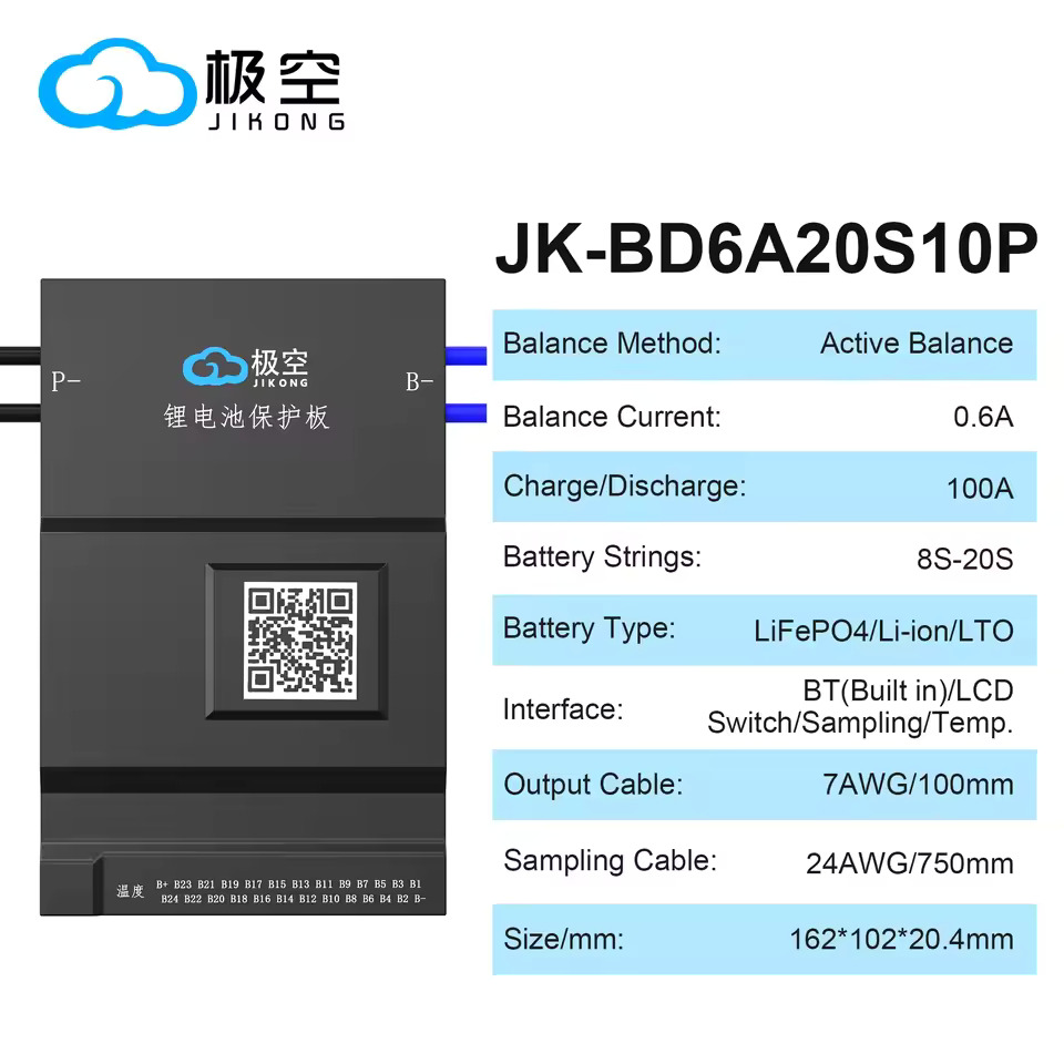 Jk BMS BD6A20S10P BD6A24S10P 8S-24S 100A Active Balance 0.6A For Li-ion Lifepo4