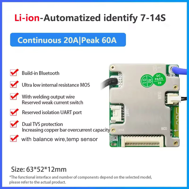 JBD BMS 7S-14S 24V-48V 20A 30A 40A 50A Li-ion Lifepo4 LFP NMC Management System