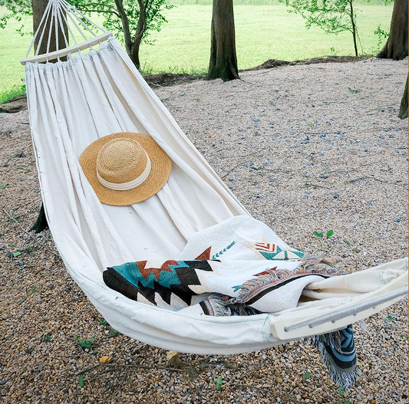 Garden Hammock Camping Canvas Hammock Bed Breathable Hanging Swing Spreader Bar