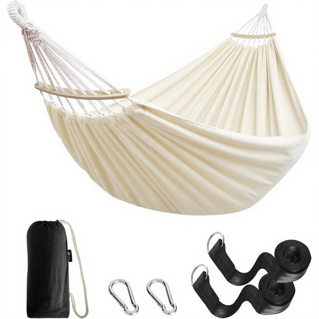 Garden Hammock Camping Canvas Hammock Bed Breathable Hanging Swing Spreader Bar