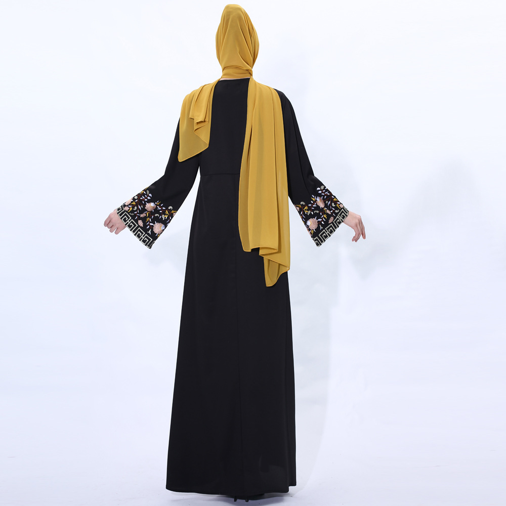 DoufineWomen Doufine Women Folk Style Muslim Abaya Long Sleeve Crew-Neck Dress