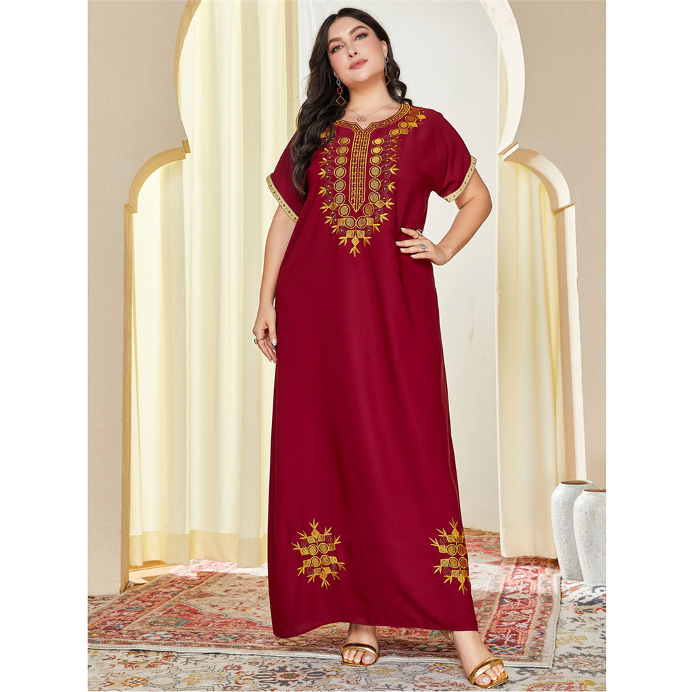 Vintage Women Muslim Women Short Sleeve Maxi Dress Dubai Kaftan Arab Gowns  Robe