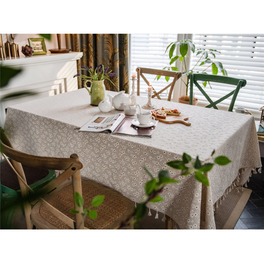 Mantel rectangular margarita borla mantel mantel mantel vintage comedor cocina - Imagen 18 de 25