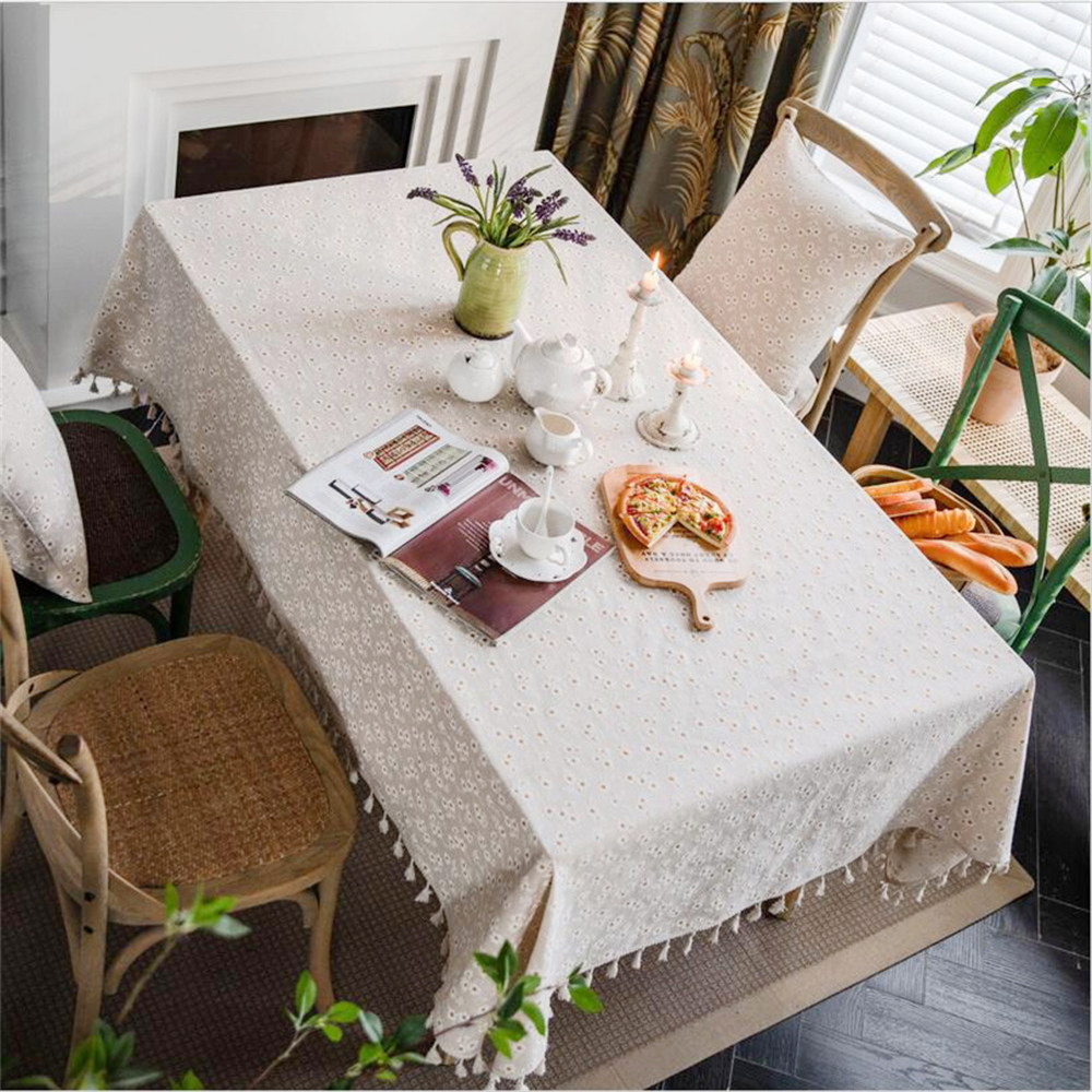 Mantel rectangular margarita borla mantel mantel mantel vintage comedor cocina - Imagen 24 de 25