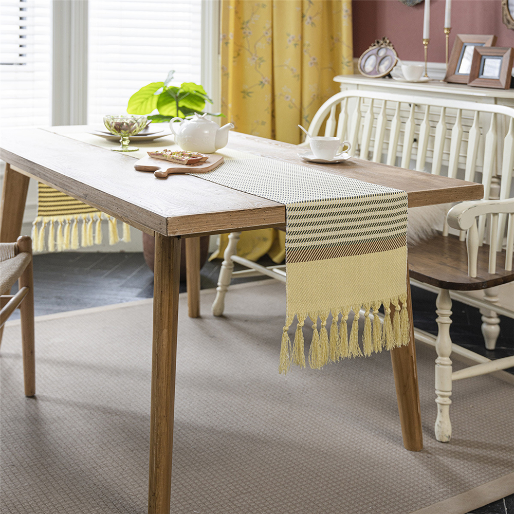 Jacquard Tassel Table Runner for Wedding Party Tablecloth Dining Room Kitchen - Picture 27 of 56