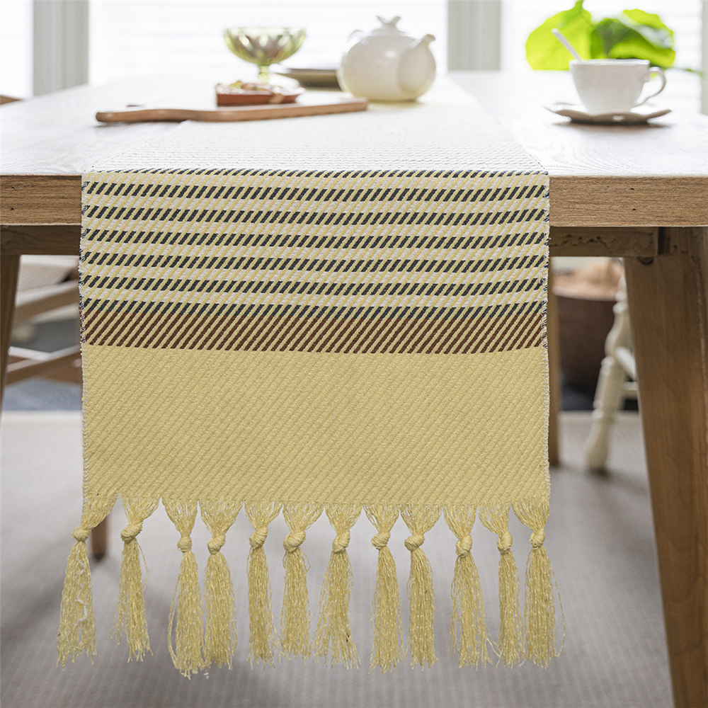 Jacquard Tassel Table Runner for Wedding Party Tablecloth Dining Room Kitchen - Picture 26 of 56