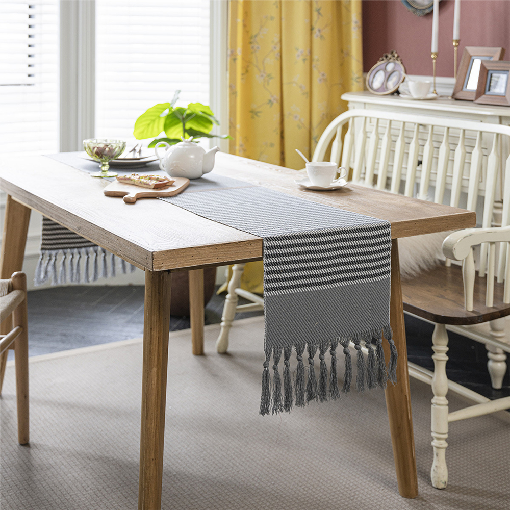 Jacquard Tassel Table Runner for Wedding Party Tablecloth Dining Room Kitchen - Picture 30 of 56