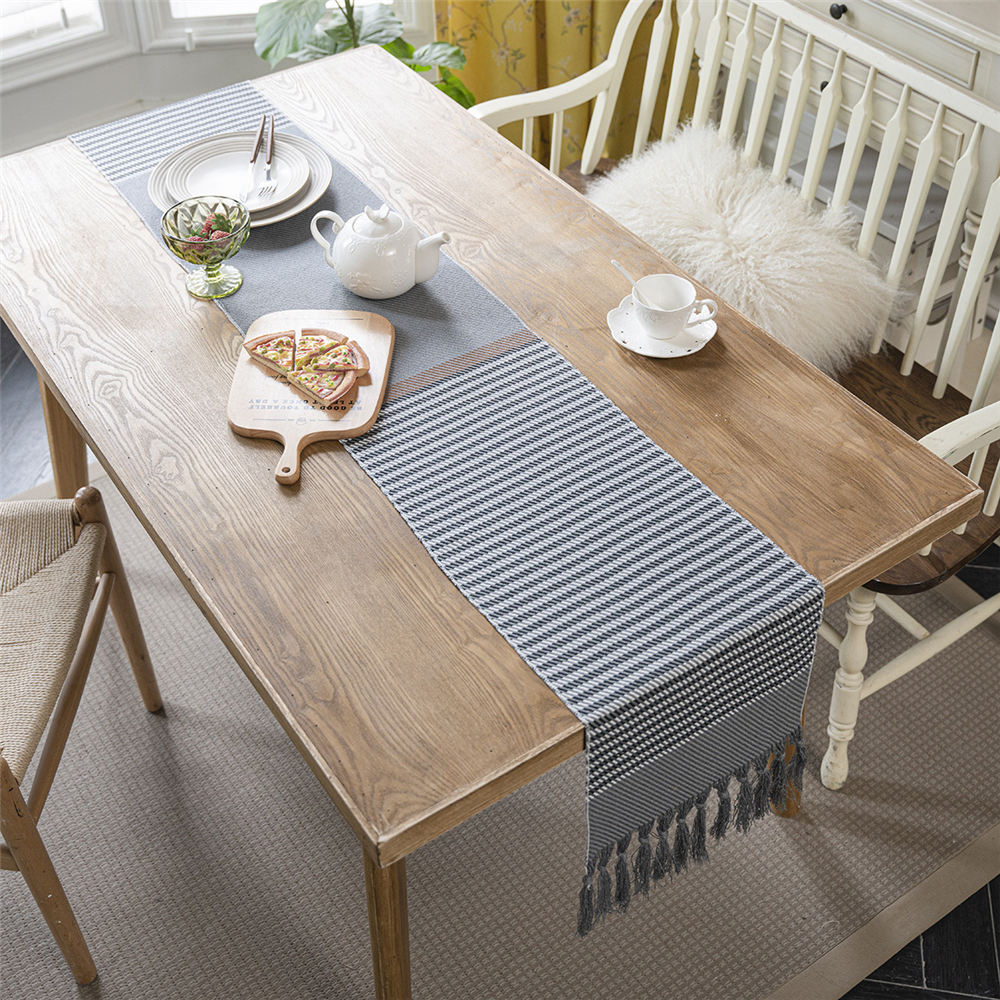 Jacquard Tassel Table Runner for Wedding Party Tablecloth Dining Room Kitchen - Picture 33 of 56