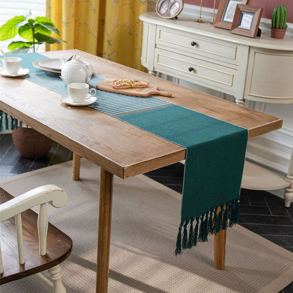 Jacquard Tassel Table Runner for Wedding Party Tablecloth Dining Room Kitchen - Picture 35 of 56