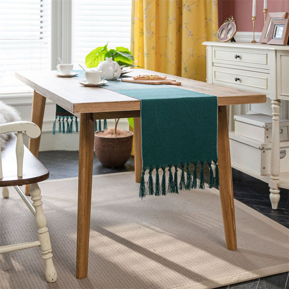 Jacquard Tassel Table Runner for Wedding Party Tablecloth Dining Room Kitchen - Picture 38 of 56