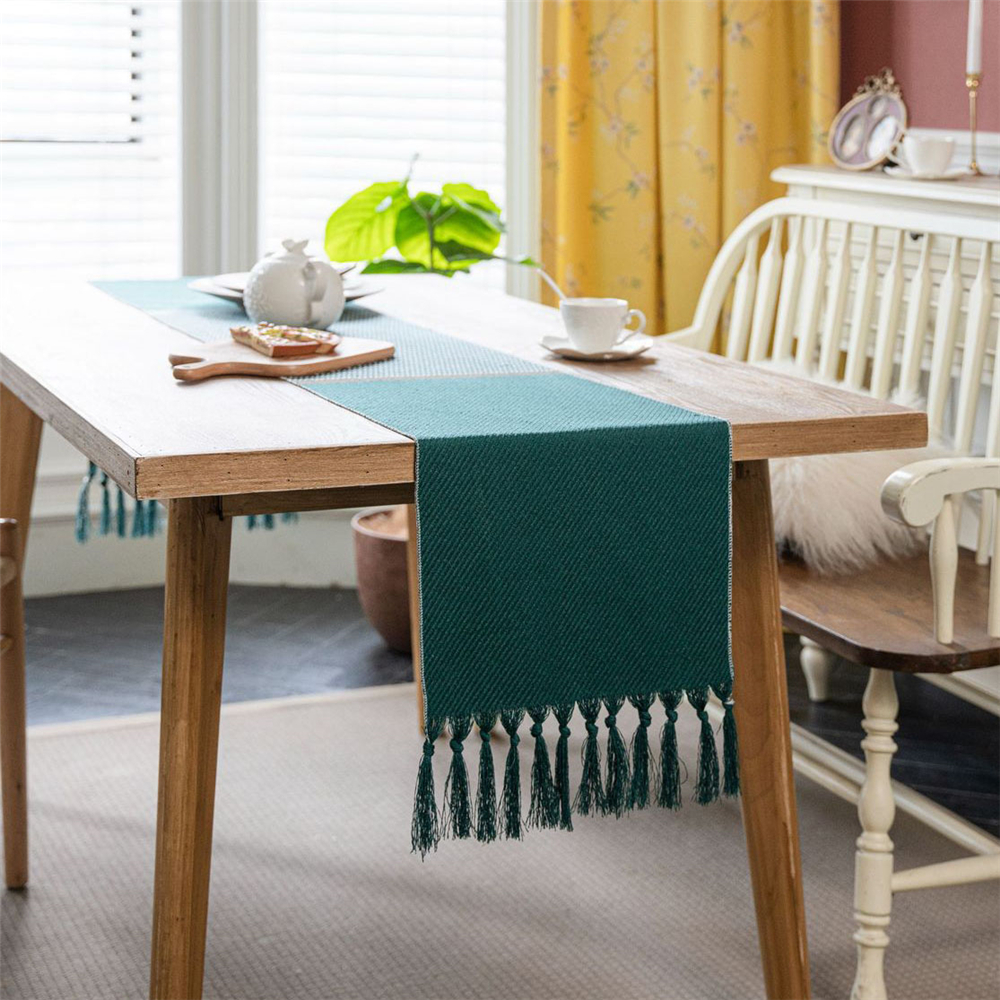 Jacquard Tassel Table Runner for Wedding Party Tablecloth Dining Room Kitchen - Picture 39 of 56