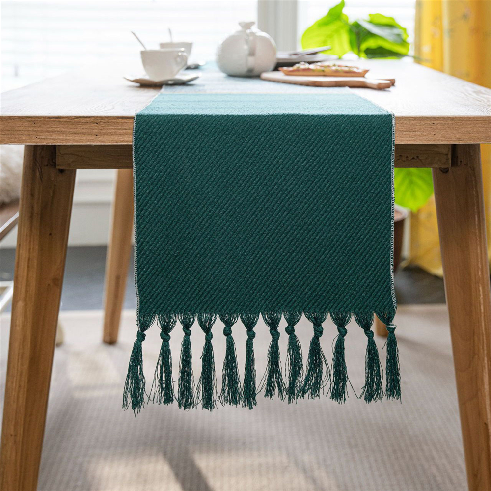 Jacquard Tassel Table Runner for Wedding Party Tablecloth Dining Room Kitchen - Picture 42 of 56