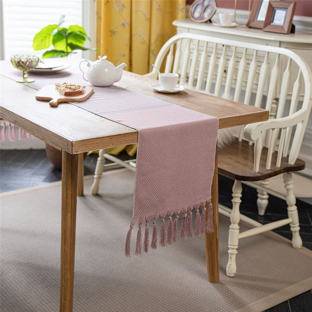 Jacquard Tassel Table Runner for Wedding Party Tablecloth Dining Room Kitchen - Picture 51 of 56