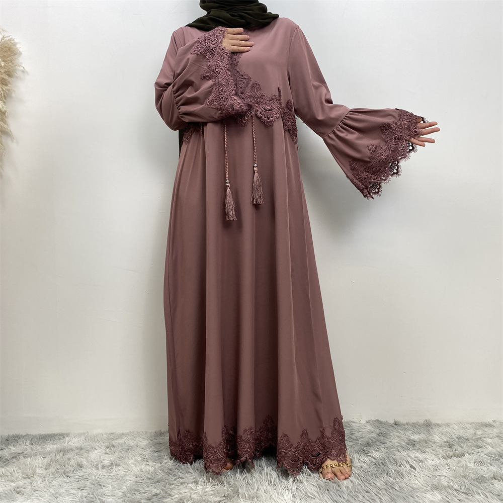 Dubai Abaya Muslim Women Lace Maxi Dress Islamic Kaftan Dress Ramadan Robe Gown - Bild 37 von 44