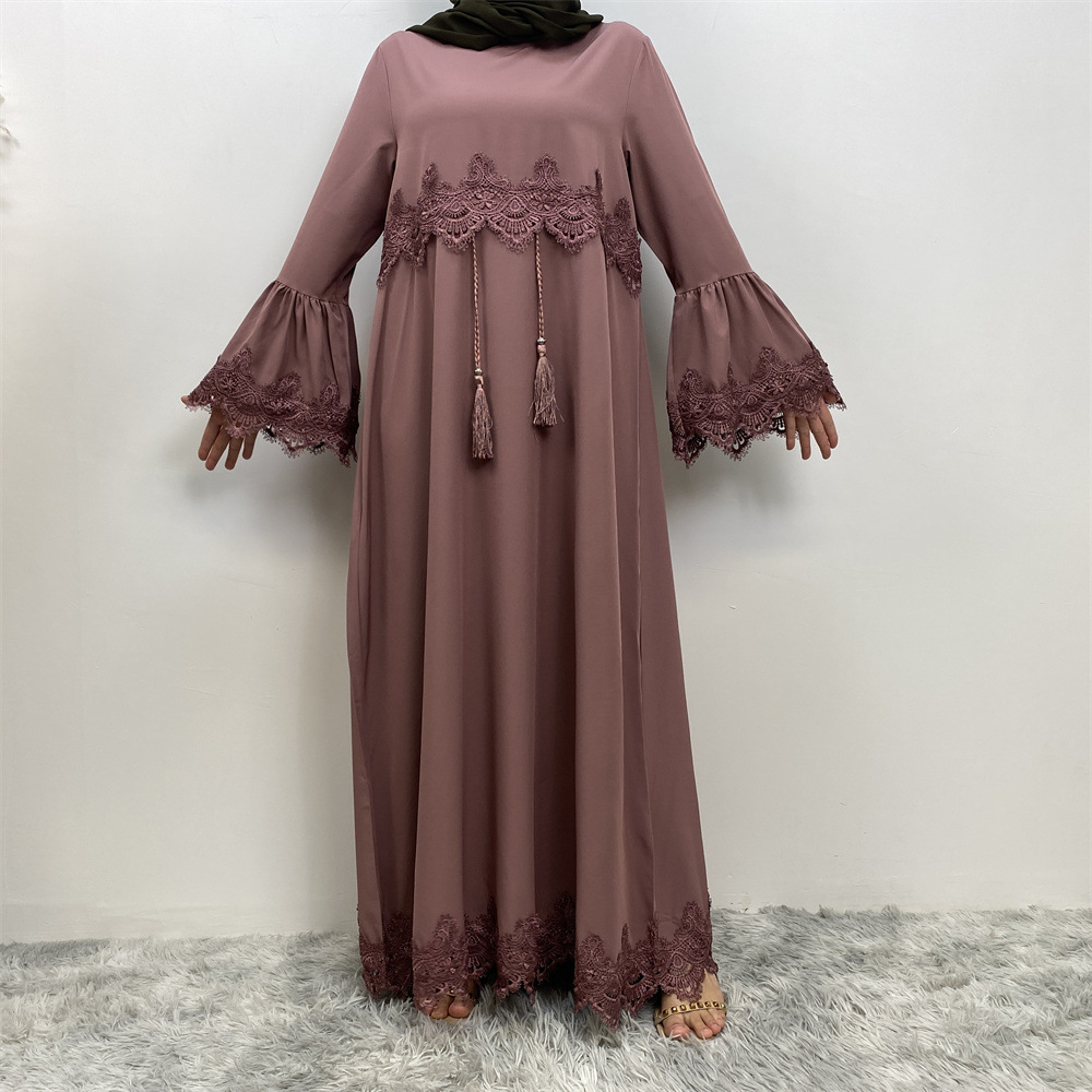 Dubai Abaya Muslim Women Lace Maxi Dress Islamic Kaftan Dress Ramadan Robe Gown - Bild 40 von 44