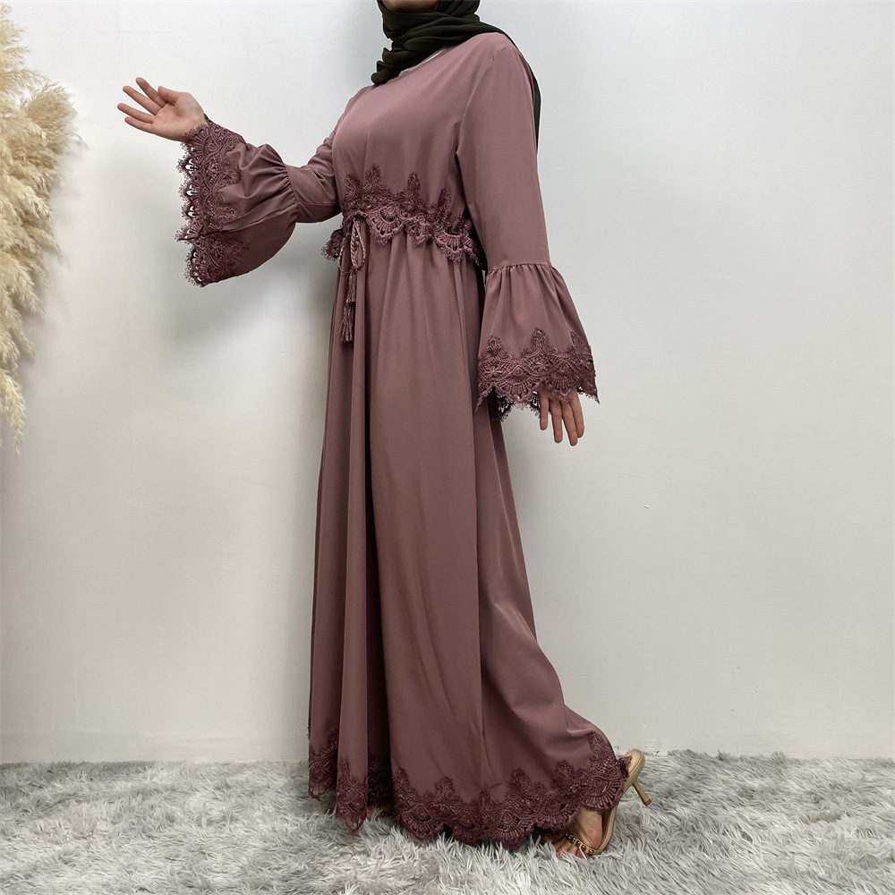 Dubai Abaya Muslim Women Lace Maxi Dress Islamic Kaftan Dress Ramadan Robe Gown - Bild 43 von 44