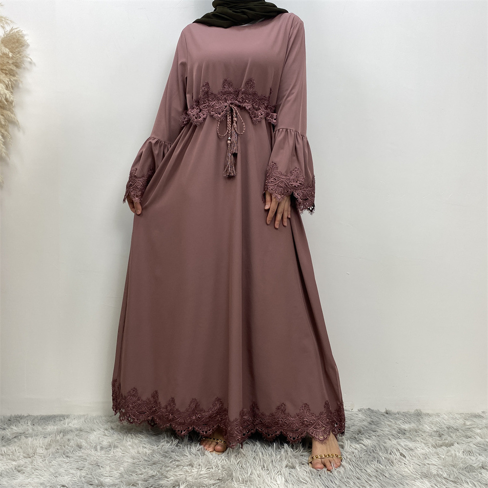 Dubai Abaya Muslim Women Lace Maxi Dress Islamic Kaftan Dress Ramadan Robe Gown - Bild 41 von 44