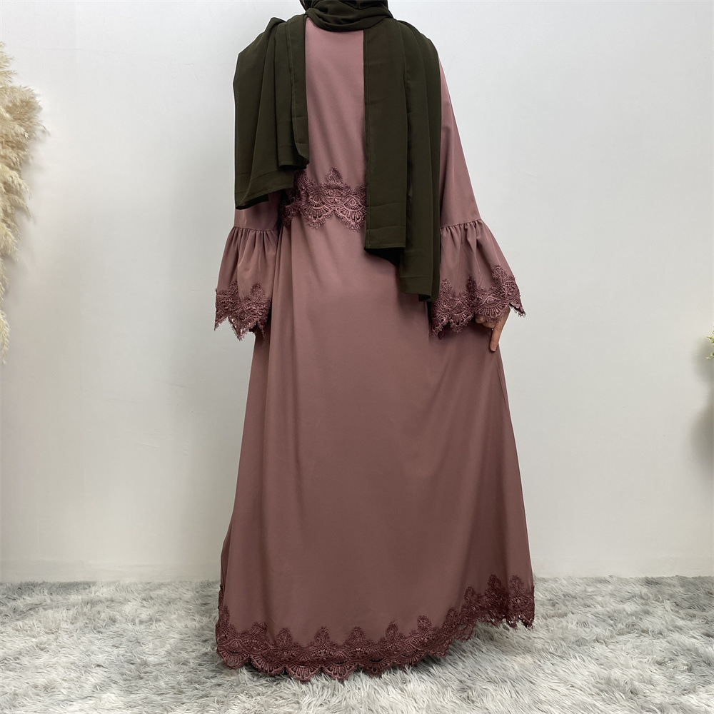 Dubai Abaya Muslim Women Lace Maxi Dress Islamic Kaftan Dress Ramadan Robe Gown - Bild 44 von 44