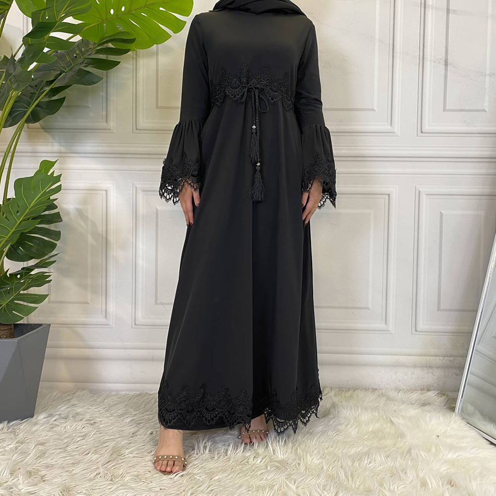 Dubai Abaya Muslim Women Lace Maxi Dress Islamic Kaftan Dress Ramadan Robe Gown - Bild 30 von 44