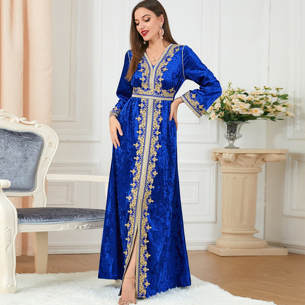 Dubai Velvet Abaya Muslim Women Maxi Dress Kaftan Dress Arab Robe Party