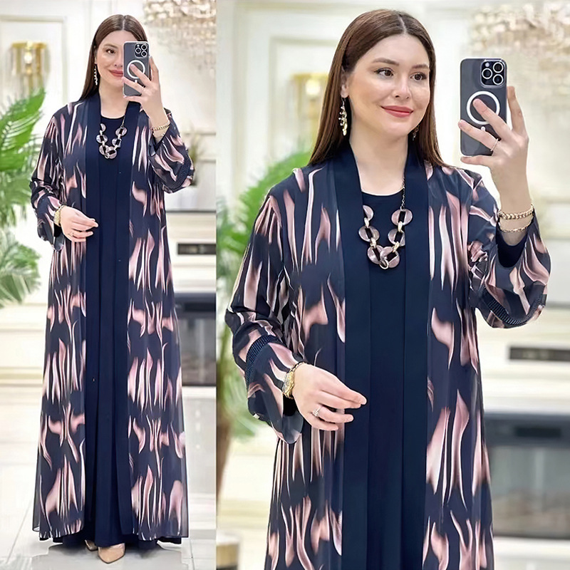 Islamic Abaya Cardigan Inner Dress Two Piece Kaftan Muslim Dubai Long Robes Gown - Bild 13 von 16