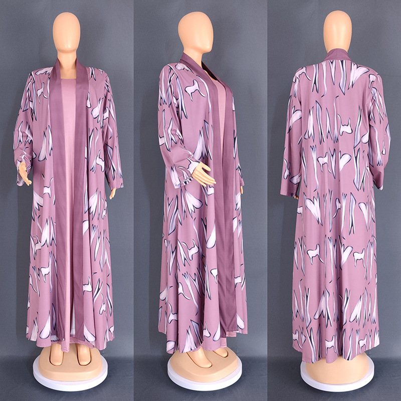 Islamic Abaya Cardigan Inner Dress Two Piece Kaftan Muslim Dubai Long Robes Gown - Bild 16 von 16