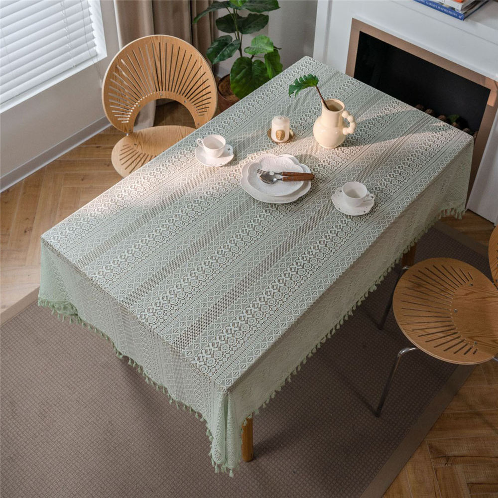 Dining Kitchen Tablecloth Tassel Crochwt Hollow Out Table Cloth Cover Vintage - Picture 25 of 49