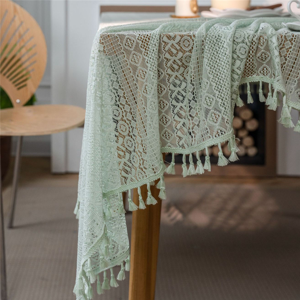 Dining Kitchen Tablecloth Tassel Crochwt Hollow Out Table Cloth Cover Vintage - Picture 26 of 49