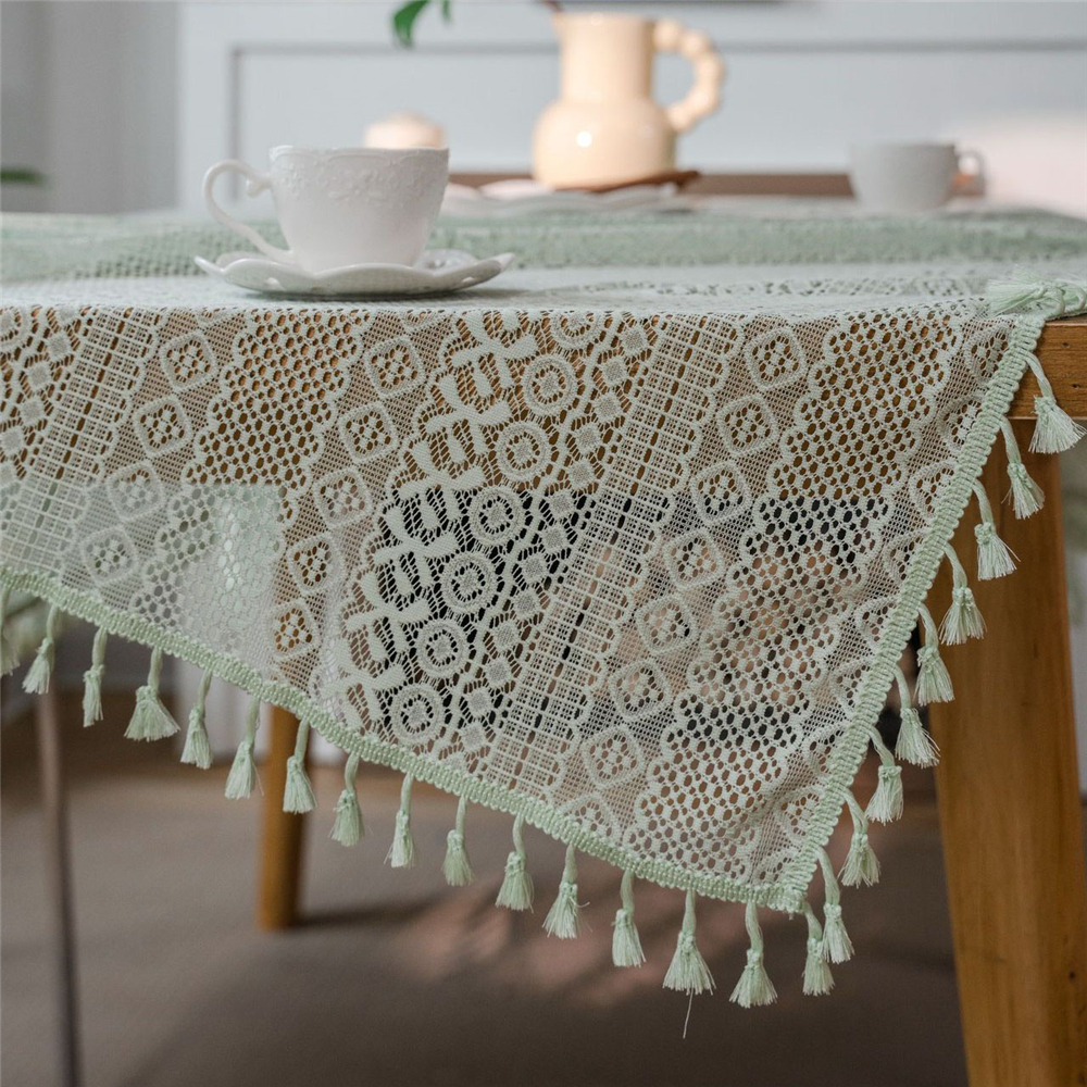 Dining Kitchen Tablecloth Tassel Crochwt Hollow Out Table Cloth Cover Vintage - Picture 28 of 49